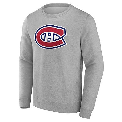 Men's Gray Montreal Canadiens Primary Logo Fleece Pullover Sweatshirt