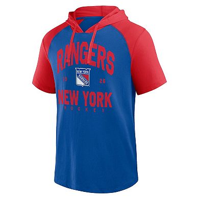 Men's Blue New York Rangers Prime Raglan Short Sleeve Pullover Hoodie