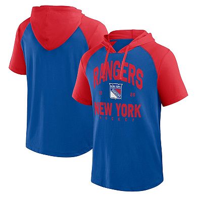 Men's Blue New York Rangers Prime Raglan Short Sleeve Pullover Hoodie