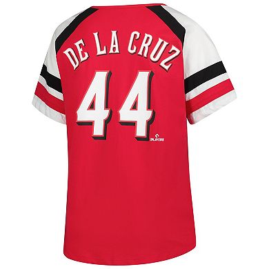 Women's Profile Elly De La Cruz Red Cincinnati Reds Plus Size Name & Number Raglan T-Shirt