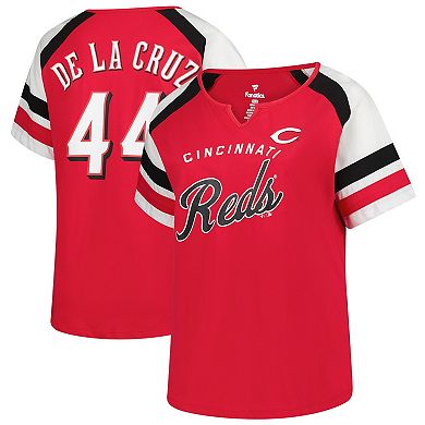 Women's Profile Elly De La Cruz Red Cincinnati Reds Plus Size Name & Number Raglan T-Shirt