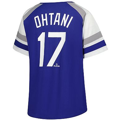 Women's Profile Shohei Ohtani Royal Los Angeles Dodgers Plus Size Name & Number Raglan T-Shirt