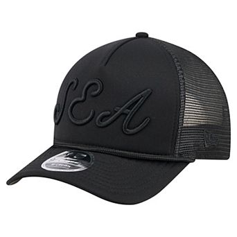 Men's New Era Black Seattle Mariners City Initial 9FORTY A-Frame M-Crown Adjustable Trucker Hat