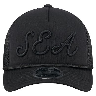 Men's New Era Black Seattle Mariners City Initial 9FORTY A-Frame M-Crown Adjustable Trucker Hat