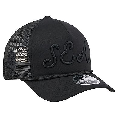 Men's New Era Black Seattle Mariners City Initial 9FORTY A-Frame M-Crown Adjustable Trucker Hat