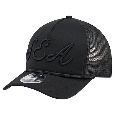 Men's New Era Black Seattle Mariners City Initial 9FORTY A-Frame M-Crown Adjustable Trucker Hat