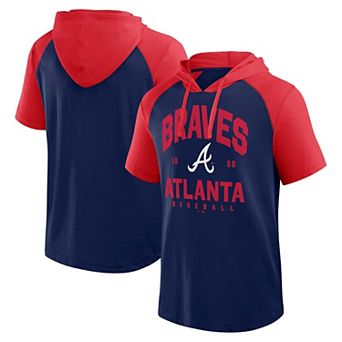 Men's�Fanatics Navy Atlanta Braves Prime Raglan Short Sleeve Hoodie T-Shirt