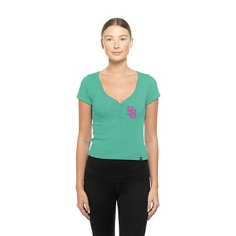 Women's�New Era Mint San Diego Padres Cropped Summer City Connect V-Neck T-Shirt
