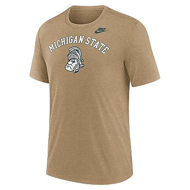 Men's Nike Heather Light Brown Michigan State Spartans Legacy Arch Tri-Blend T-Shirt
