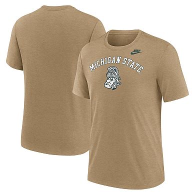 Men's Nike Heather Light Brown Michigan State Spartans Legacy Arch Tri-Blend T-Shirt