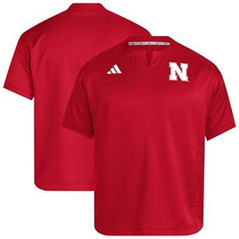 Men's�adidas Red Nebraska Huskers Dugout Coaches Adizero Notch Neck Pullover Top