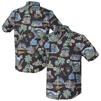 Men's Reyn Spooner Black Milwaukee Brewers Scenic Tri-Blend Button-Down Shirt