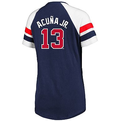 Women's Profile Ronald Acu̱a Jr. Navy Atlanta Braves Plus Size Name & Number Raglan T-Shirt