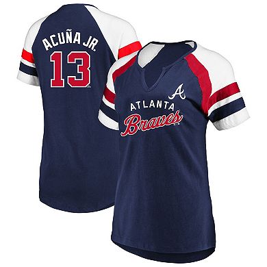 Women's Profile Ronald Acu̱a Jr. Navy Atlanta Braves Plus Size Name & Number Raglan T-Shirt