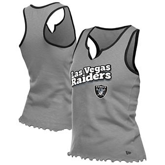 Women's�New Era Silver Las Vegas Raiders Lettuce Hem Notch Neck Tri-Blend Tank Top