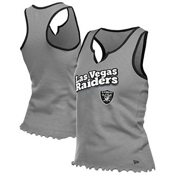 Women's�New Era Silver Las Vegas Raiders Lettuce Hem Notch Neck Tri-Blend Tank Top
