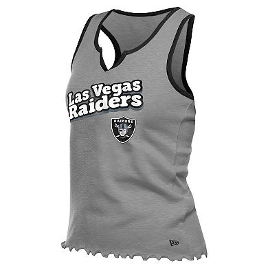 Women's�New Era Silver Las Vegas Raiders Lettuce Hem Notch Neck Tri-Blend Tank Top