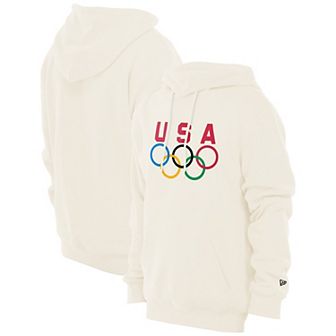 Men's New Era Cream Team USA 5 Rings Chrome Pullover Hoodie