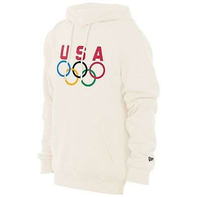 Men's New Era Cream Team USA 5 Rings Chrome Pullover Hoodie