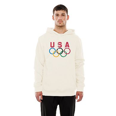 Men's New Era Cream Team USA 5 Rings Chrome Pullover Hoodie