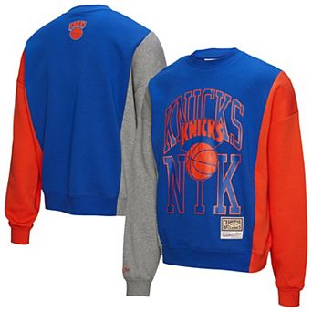 Unisex Mitchell & Ness��Blue New York Knicks Hardwood Classics Split 3 Pullover Sweatshirt