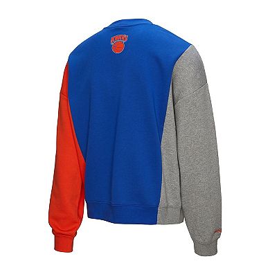 Unisex Mitchell & Ness Blue New York Knicks Hardwood Classics Split 3 Pullover Sweatshirt