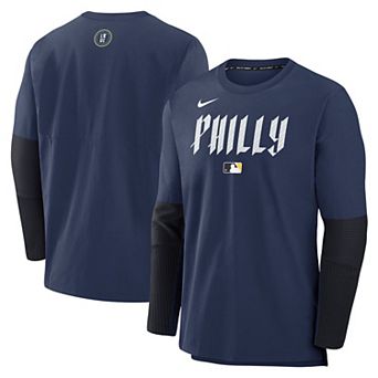 Men's Nike Navy Philadelphia Phillies Authentic Collection City Connect Lightweight Player Tri-Blend Performance Long Sleeve T-Shirt