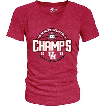Women's Blue 84 Red Houston Cougars 2025 Big 12 Men's Basketball Conference Tournament Champions Tri-Blend V-Neck T-Shirt