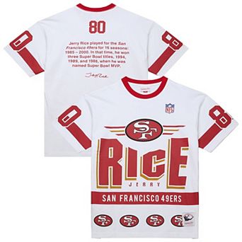 Men's�Mitchell & Ness Jerry Rice White San Francisco 49ers Name & Number Team Origins Vintage Logo T-Shirt