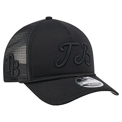 Men's New Era Black Tampa Bay Rays City Initial 9FORTY A-Frame M-Crown Adjustable Trucker Hat