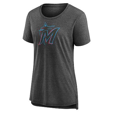 Women's Gray Miami Marlins Weathered Official Logo Tri-Blend T-Shirt