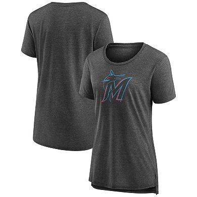 Women's Gray Miami Marlins Weathered Official Logo Tri-Blend T-Shirt