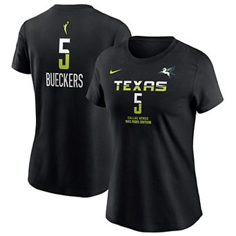 Women's Nike Paige Bueckers Black Dallas Wings 2025 WNBA Draft Rebel Edition Name & Number T-Shirt
