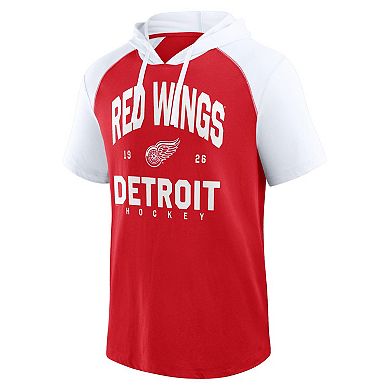 Men's Red Detroit Red Wings Prime Raglan Short Sleeve Pullover Hoodie