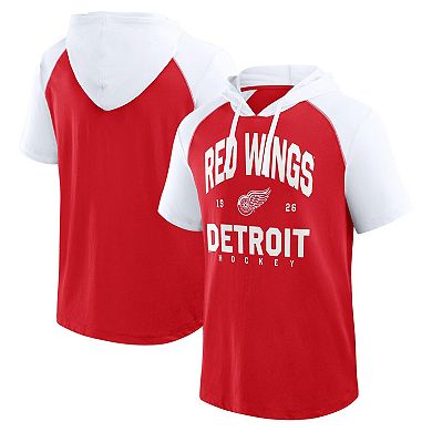 Men's Red Detroit Red Wings Prime Raglan Short Sleeve Pullover Hoodie