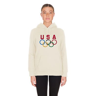 Women's New Era Cream Team USA 5 Rings Chrome Pullover Hoodie