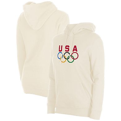 Women's New Era Cream Team USA 5 Rings Chrome Pullover Hoodie