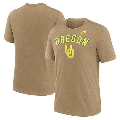 Men's Nike Heather Light Brown Oregon Ducks Legacy Arch Tri-Blend T-Shirt