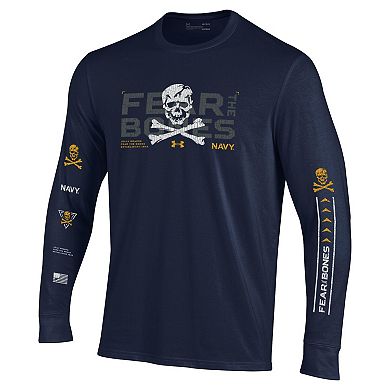 Men's�Under Armour Navy Navy Midshipmen Distressed Jolly Rogers Performance Long Sleeve T-Shirt