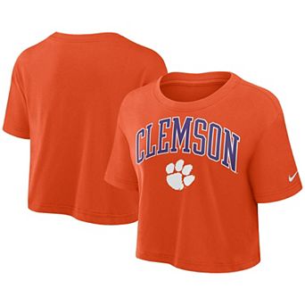 Women's Nike Orange Clemson Tigers Power Pursuit Athletic Prep Arch Performance Cropped T-Shirt
