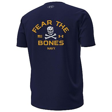 Men's Under Armour Navy Navy Midshipmen Distressed Jolly Rogers T-Shirt