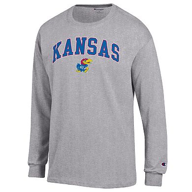 Men's Champion® Heather Gray Kansas Jayhawks Arch Over Logo Long Sleeve T-Shirt