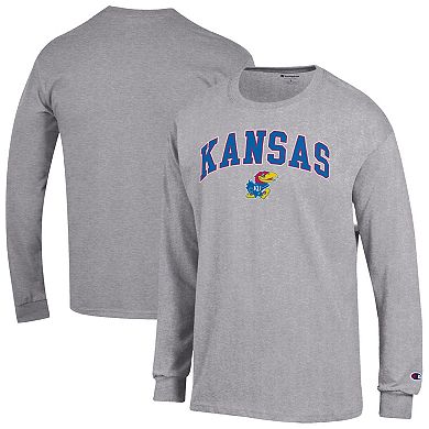 Men's Champion® Heather Gray Kansas Jayhawks Arch Over Logo Long Sleeve T-Shirt