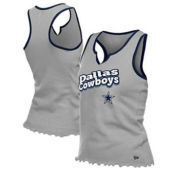 Women's�New Era Silver Dallas Cowboys Lettuce Hem Notch Neck Tri-Blend Tank Top