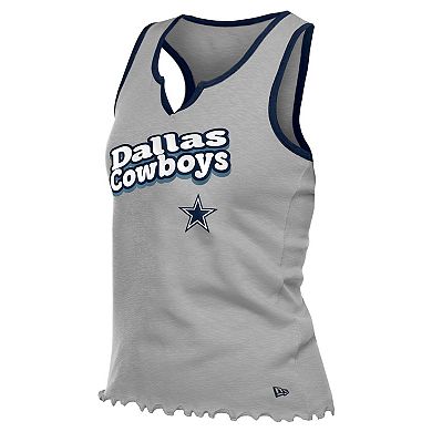 Women's�New Era Silver Dallas Cowboys Lettuce Hem Notch Neck Tri-Blend Tank Top