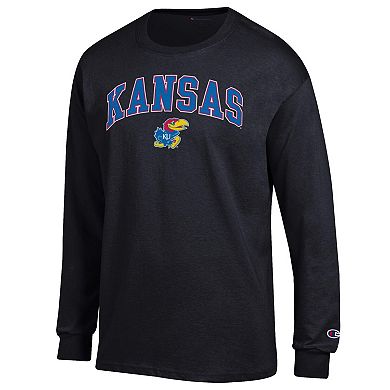 Men's Champion® Black Kansas Jayhawks Arch Over Logo Long Sleeve T-Shirt
