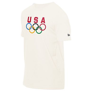 Men's New Era Cream Team USA 5 Rings Chrome T-Shirt