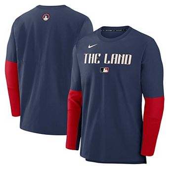 Men's Nike Navy Cleveland Guardians Authentic Collection City Connect Lightweight Player Tri-Blend Performance Long Sleeve T-Shirt