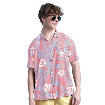 Men's Margaritaville Coral Houston Astros Palm Shade Party Button-Up Shirt