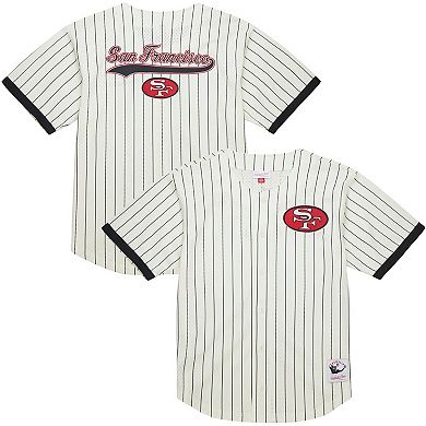 Men's�Mitchell & Ness Cream San Francisco 49ers Final Seconds Vintage Logo Mesh Button-Up Shirt